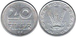 coin Hungary 20 filler 1991