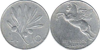 coin Italy 10 lire 1950