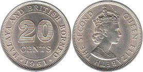 coin Malaya 20 cents 1961