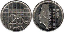 Münze Niederlande 25 Cents 1997