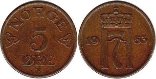 coin Norway 5 ore 1953