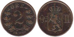 mynt Norge 2 öre 1884