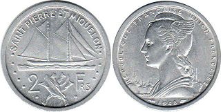 piece Saint Pierre et Miquelon 2 francs 1948