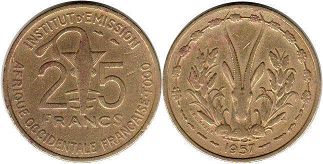 piece Togo 25 francs 1957