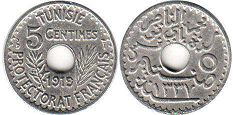 piece Tunisia 5 centimes 1919