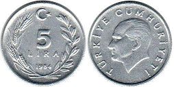 coin Turkey 5 lira 1984
