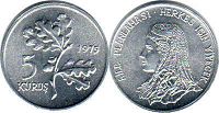 coin Turkey 5 kurush 1975