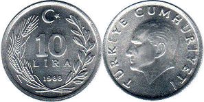 coin Turkey 10 lira 1988