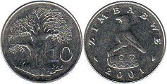 coin Zimbabwe 10 cents 2001
