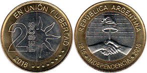 coin Argentina 2 pesos 2016