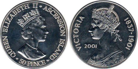 coin Ascension Island 50 pence 2001