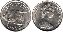 coin Bermuda 5 cents 1970