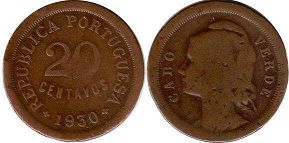 coin Cape Verde 20 centavos 1930