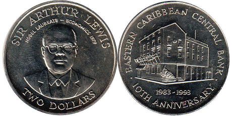 monnaie Eastern Caribbean States 2 dollars 1993