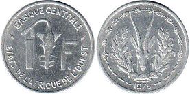 coin West African States 1 franc 1975