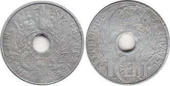 piece Française Indochina 1 cent 1940