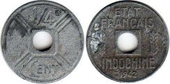 piece Française Indochina 1/4 cent 1942