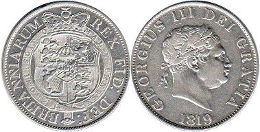 monnaie UK vieille half couronne 1819