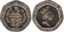 coin Gibraltar 20 pence 1988