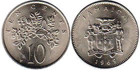 coin Jamaica 10 cents 1969