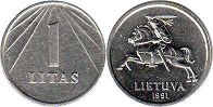 coin Lithuania 1 litas 1991