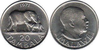 coin Malawi 20 tambala 1971