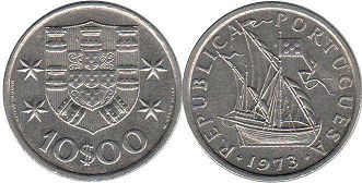 coin Portugal 10 escudos 1973