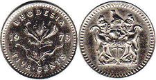 coin Rhodesia 5 cents 1973