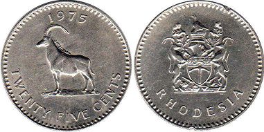 coin Rhodesia 25 cents 1975
