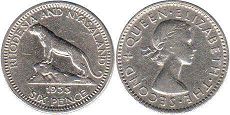 coin Rhodesia and Nyasaland 6 pence 1955