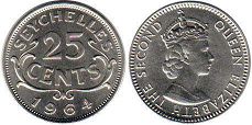 coin Seychelles 25 cents 1964