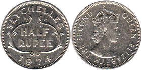 coin Seychelles half rupee 1974