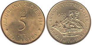 coin Slovenia 5 tolarjev 1993