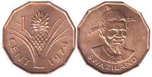 coin Swaziland 1 cent 1974