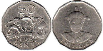 coin Swaziland 50 cents 1986