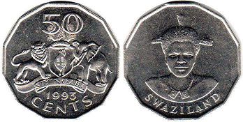 coin Swaziland 50 cents 1993