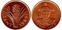 coin Swaziland 1 cent 1986