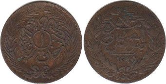 coin Tunisia 1 harub 1872
