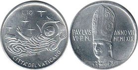coin Vatican 10 lire 1969