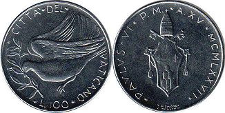 moneta Vatican 100 lire 1977