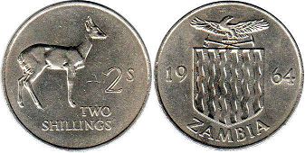 coin Zambia 2 shillings 1964