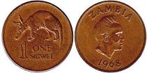 coin Zambia 1 ngwee 1968