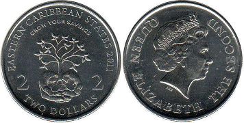 monnaie Eastern Caribbean States 2 dollars 2001