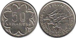 piece Central African States (CFA) 50 francs 1977