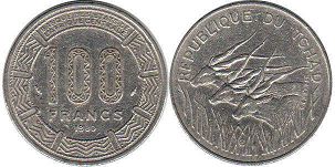 piece chad 100 francs 1980