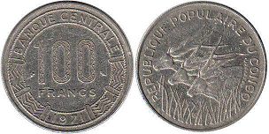 coin Congo 100 francs 1971