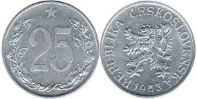 coin Czechoslovakia 25 haleru 1953