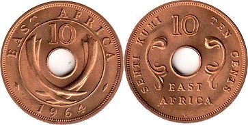 coin EAST AFRICA 10 cents 1964