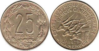 piece Equatorial African States 25 francs 1972