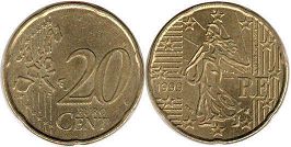 pièce de monnaie France 20 euro cent 1999
